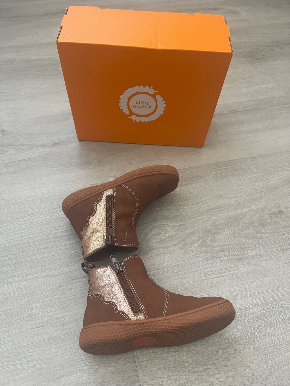 Livie & Luca Brown Slip-On Zip Toddler Boots - Picture 3 of 7